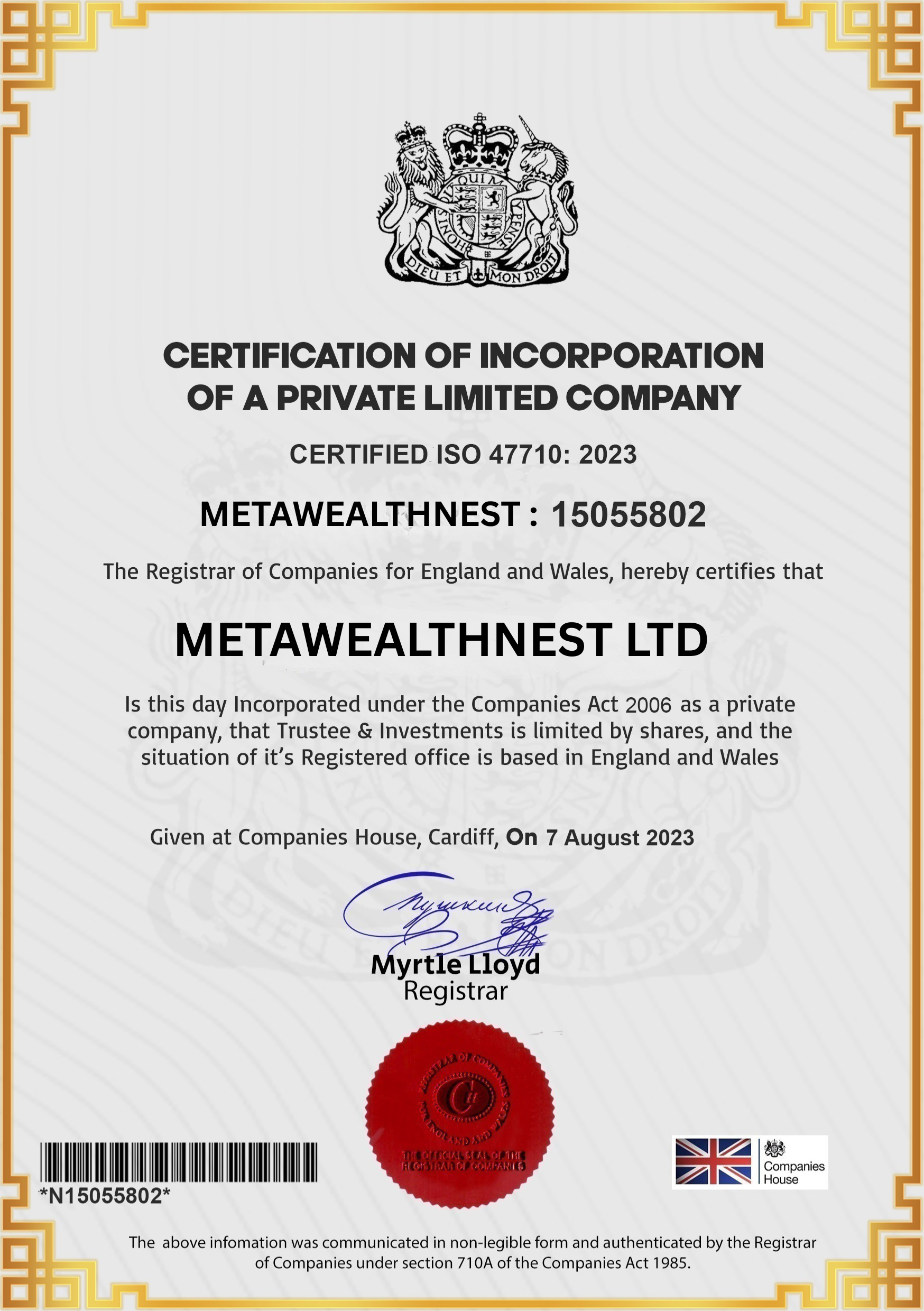 Company Registration Certificate